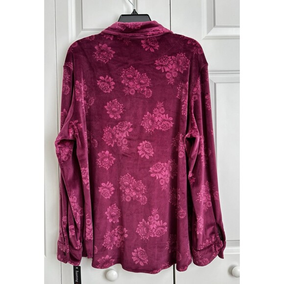 HASTING & SMITH WOMENS TOP 2X VELVET PINK FLORAL BUTTON UP LONG SLEEVE COLLARED - Picture 3 of 7